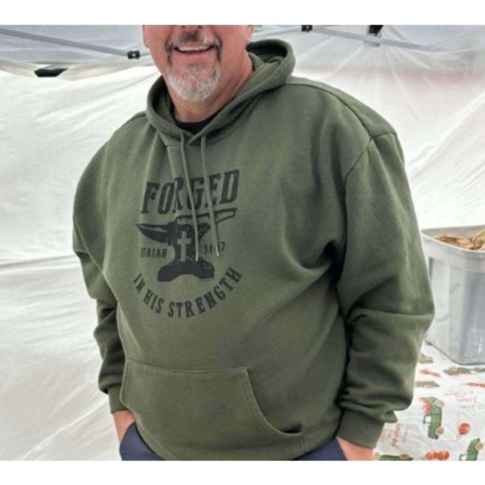 Light Source Army Green LS Unisex Hoodie "Forged In His Strength" - Size Medium